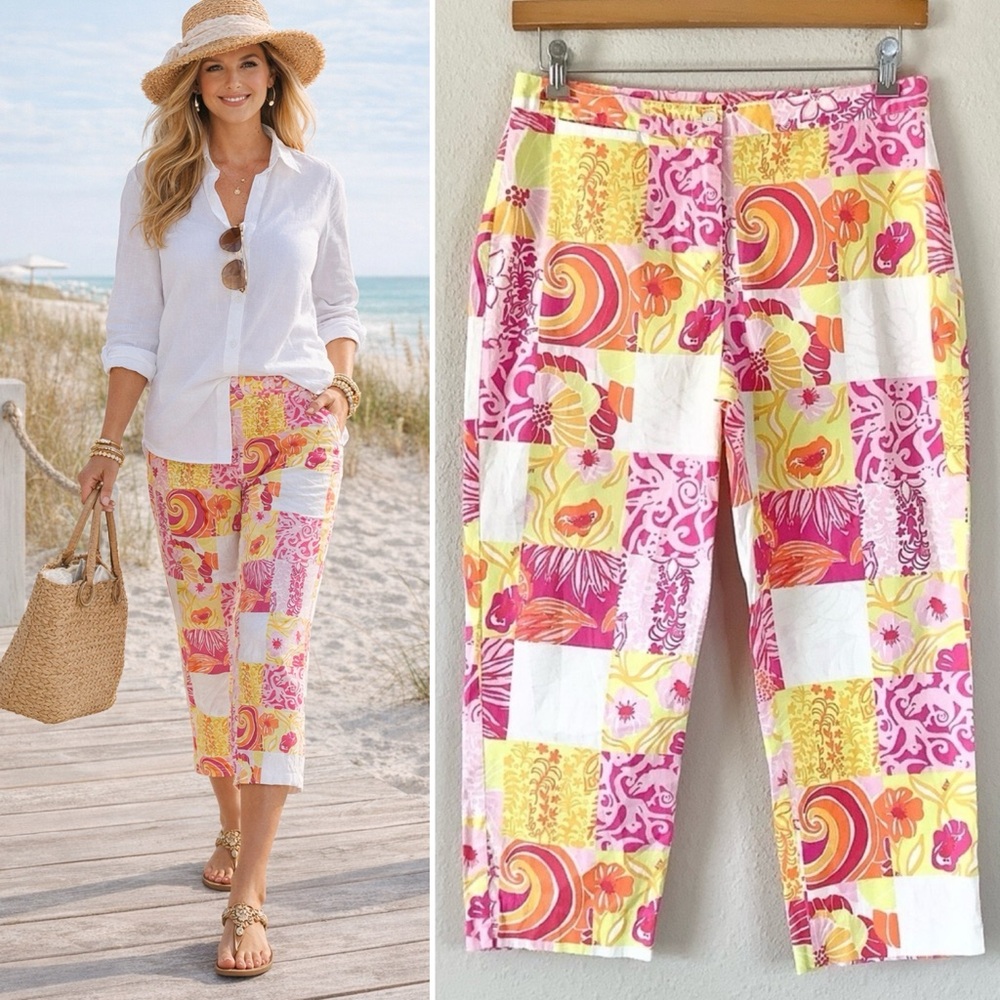 Lilly Pulitzer Patchwork Print Capri Pants 10 Col… - image 1